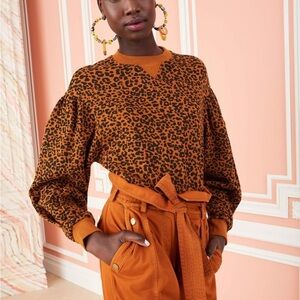 Revolve Ulla Johnson Brown Leopard Print Crewneck Sweater